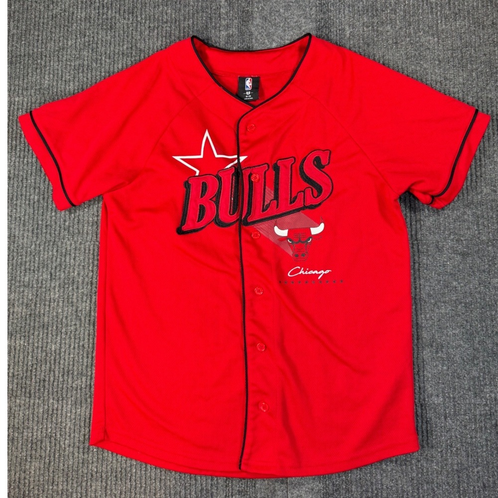 NBA Chicago Bulls Jersey Kids XL 18-20 Red Baseball Button Up
